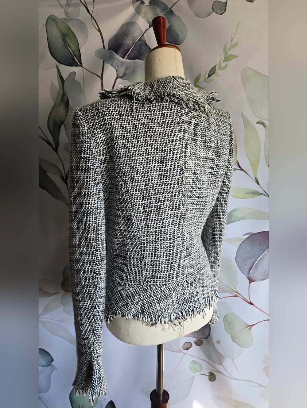 CACHÈ | Vintage Boucle Tweed Peplum Blazer Jacket in Black/White sz 6 - Picture 4 of 10